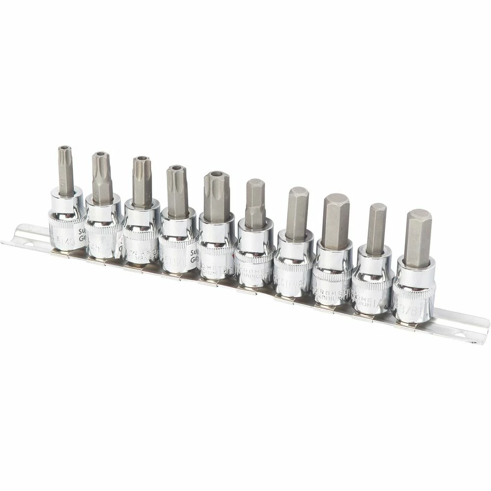 ToolPRO Hex Bit Socket Set - 3/8 Inch Drive, Metric SAE & Torx, 10 Pieces